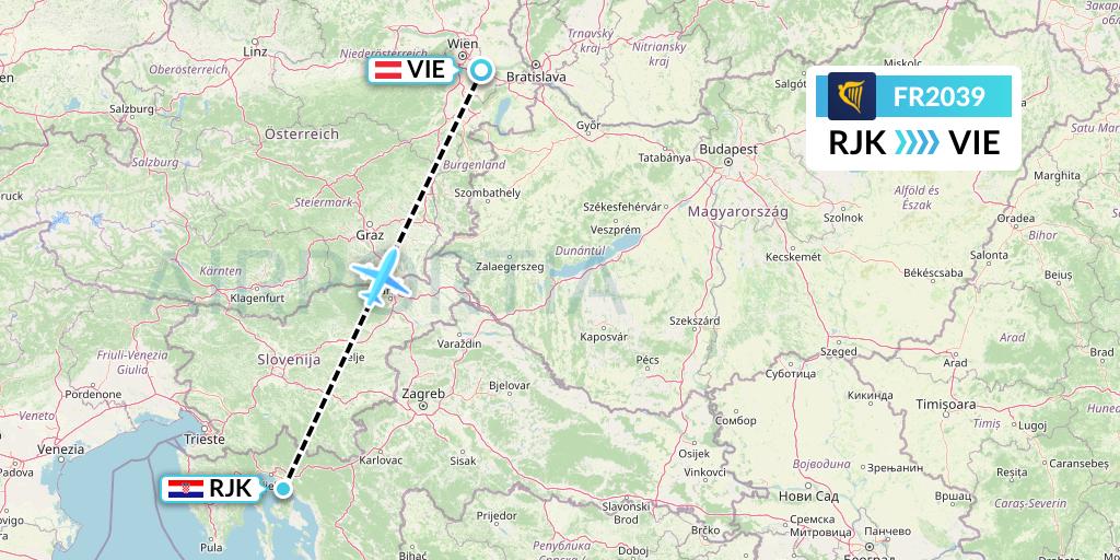 FR2039 Ryanair Flight Map: Rijeka to Vienna