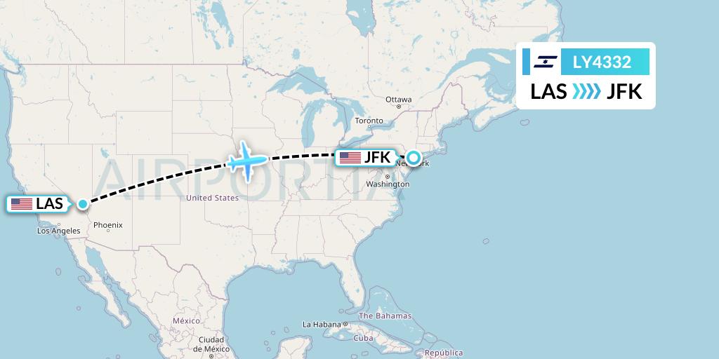 LY4332 El Al Flight Map: Las Vegas to New York