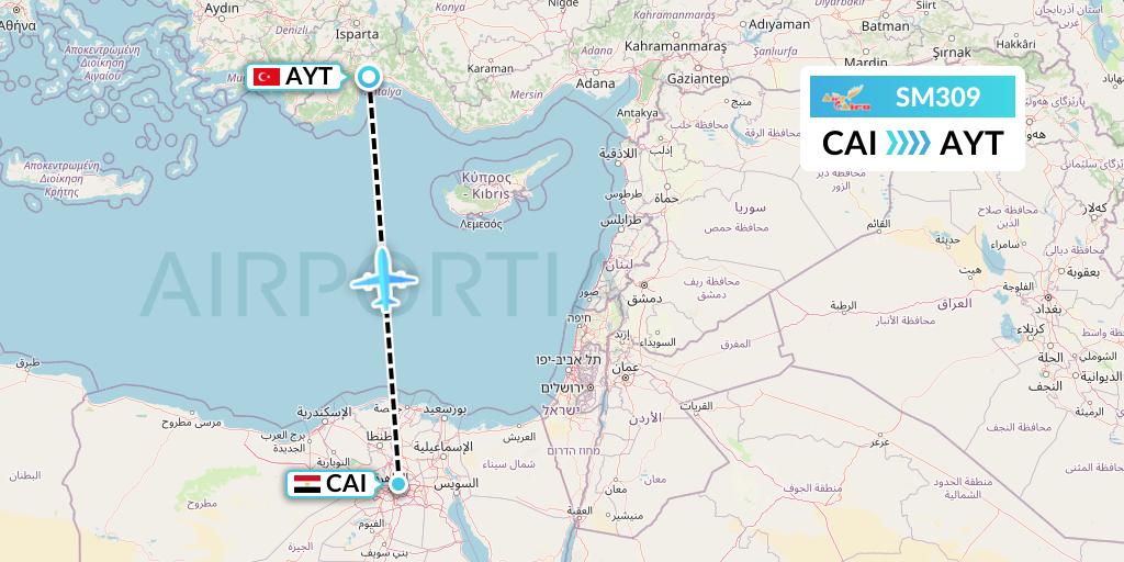 SM309 Air Cairo Flight Map: Cairo to Antalya