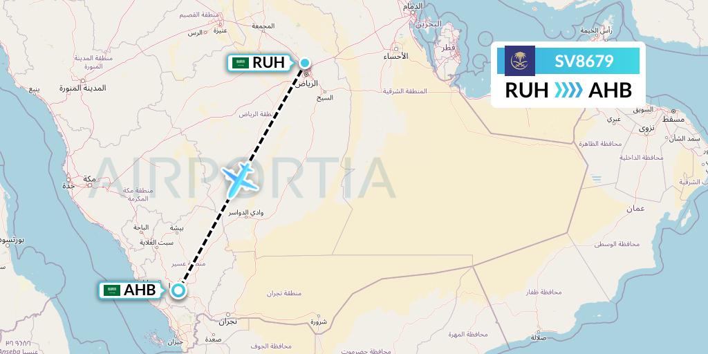 SV8679 Saudi Arabian Airlines Flight Map: Riyadh to Abha