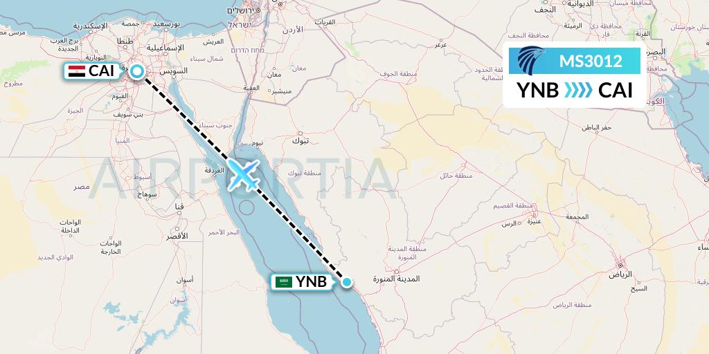 MS3012 EgyptAir Flight Map: Yanbu to Cairo