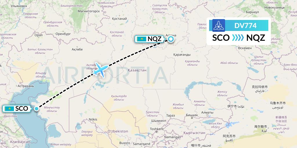 DV774 SCAT Flight Map: Aktau to Astana
