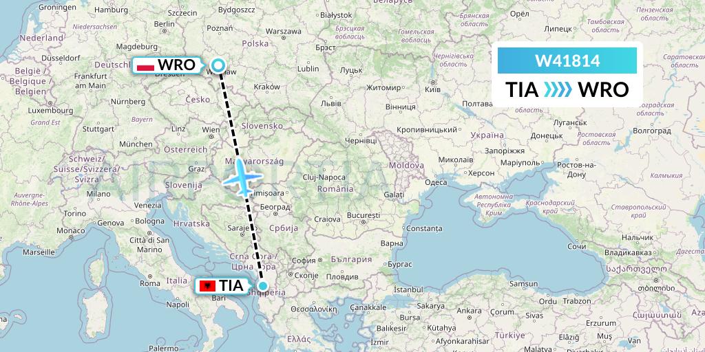W41814 Wizz Air Malta Flight Map: Tirana to Wroclaw