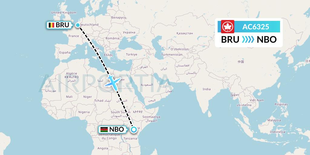 AC6325 Air Canada Flight Map: Brussels to Nairobi