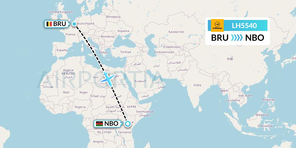 LH5540 Lufthansa Flight Map: Brussels to Nairobi