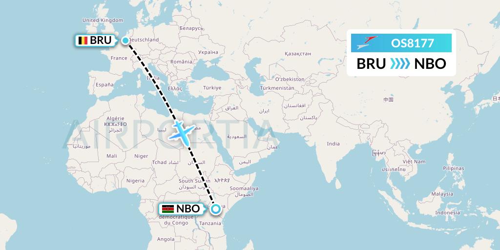 OS8177 Austrian Airlines Flight Map: Brussels to Nairobi