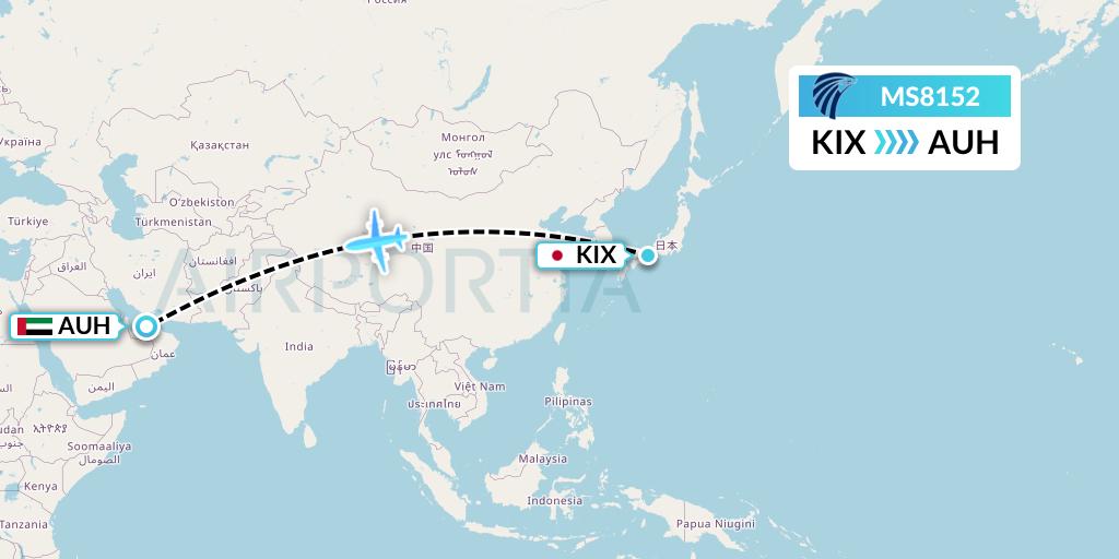 MS8152 EgyptAir Flight Map: Osaka to Abu Dhabi