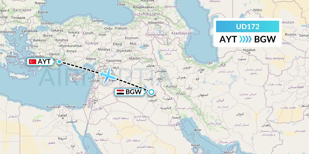 UD172 UR Airlines Flight Map: Antalya to Baghdad