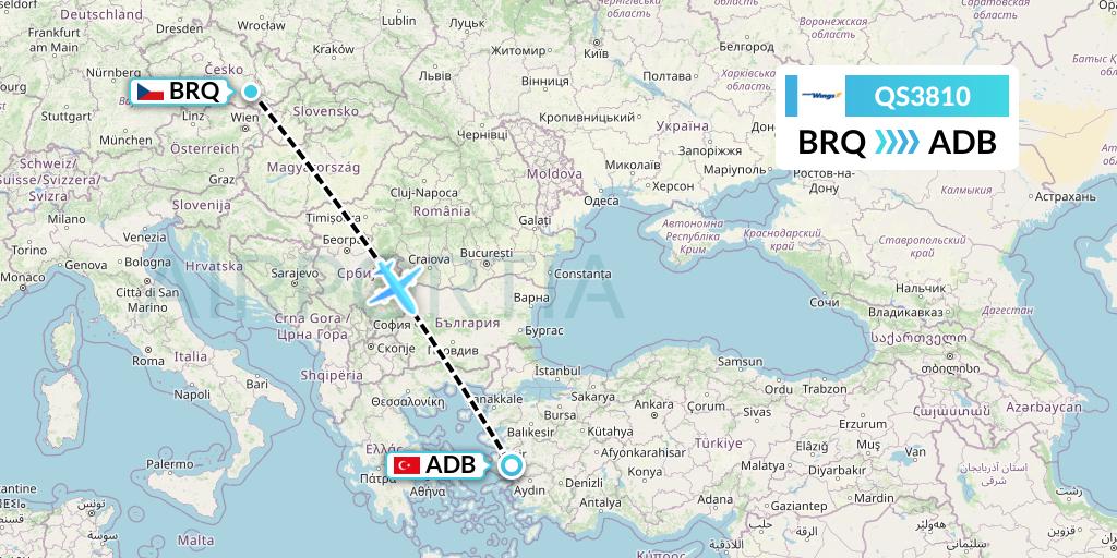 QS3810 Smartwings Flight Map: Brno to Izmir