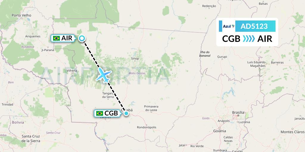 AD5123 Azul Brazilian Airlines Flight Map: Cuiaba to Aripuana