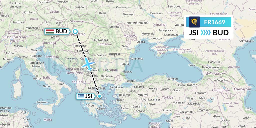FR1669 Ryanair Flight Map: Skiathos to Budapest