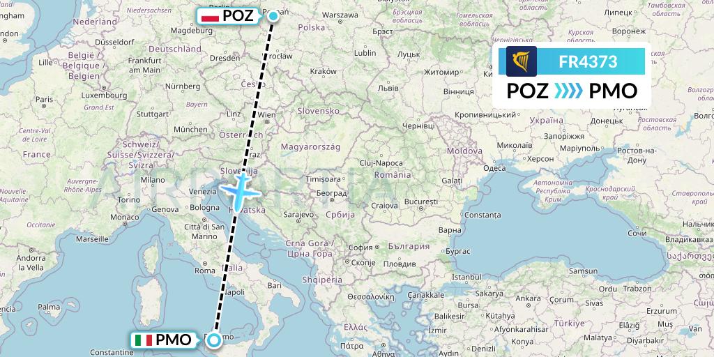 FR4373 Ryanair Flight Map: Poznan to Palermo