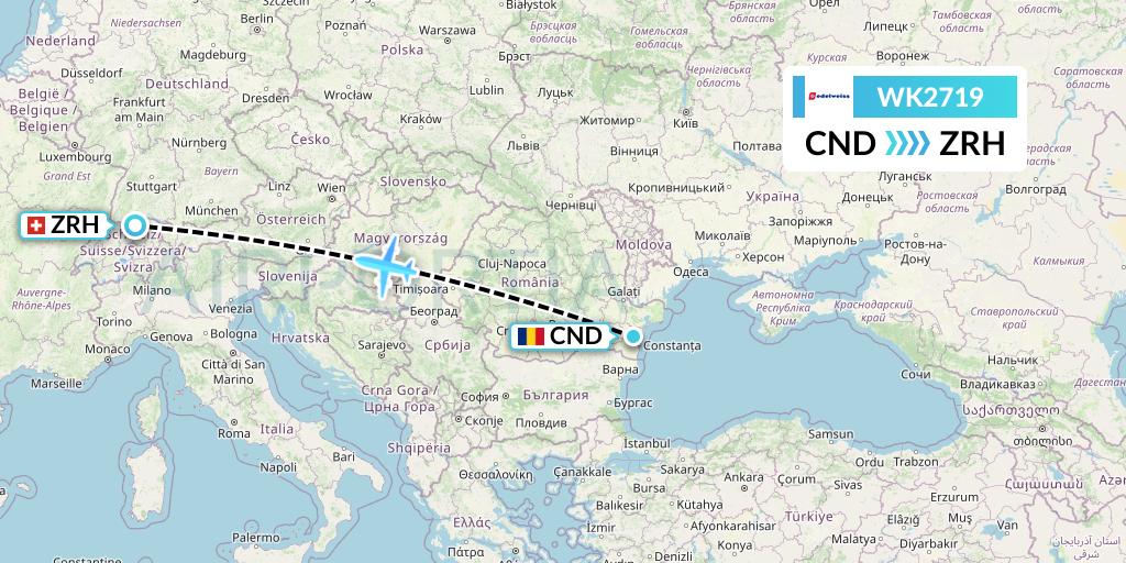 WK2719 Edelweiss Air Flight Map: Constanta to Zurich