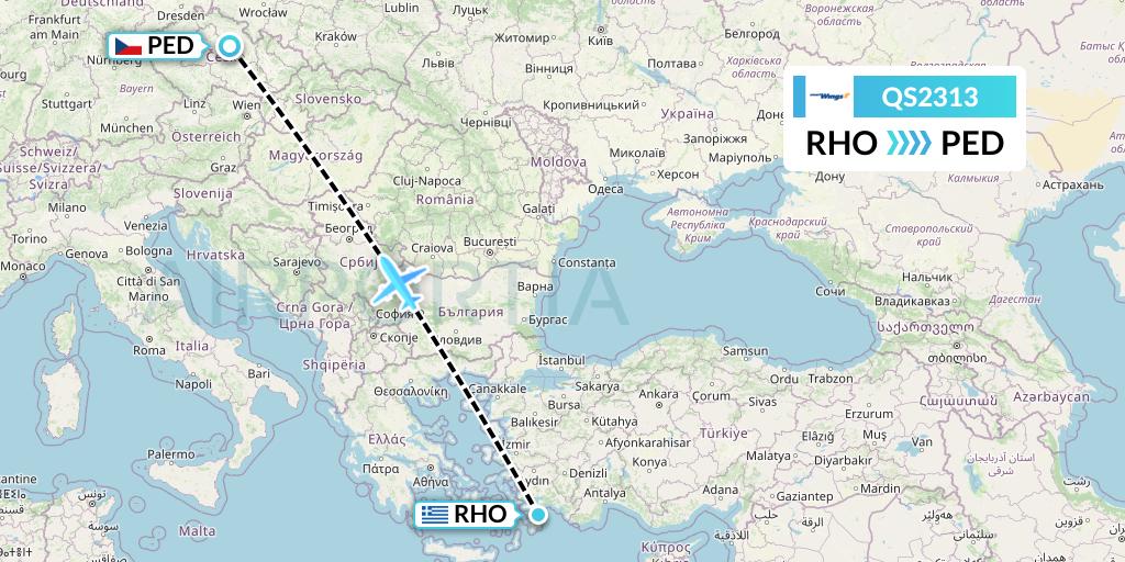 QS2313 Smartwings Flight Map: Rhodes to Pardubice