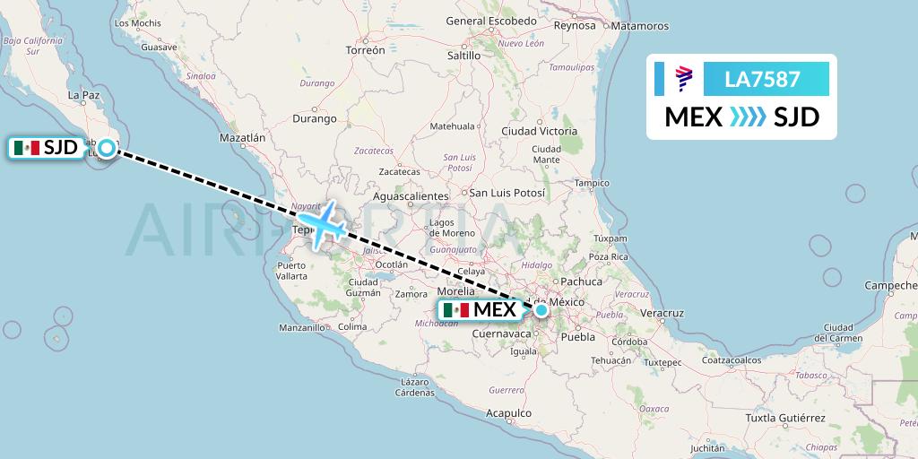 LA7587 LAN Airlines Flight Map: Mexico City to San Jose del Cabo