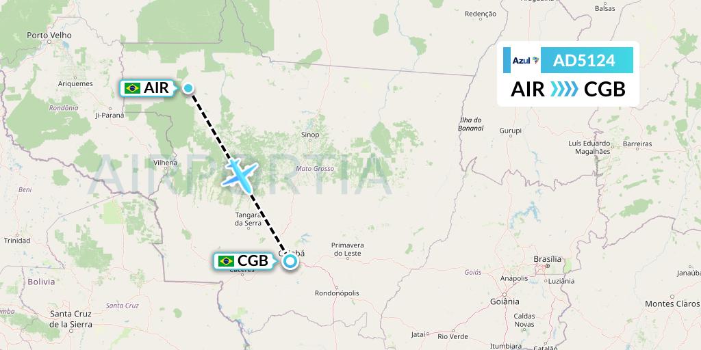 AD5124 Azul Brazilian Airlines Flight Map: Aripuana to Cuiaba