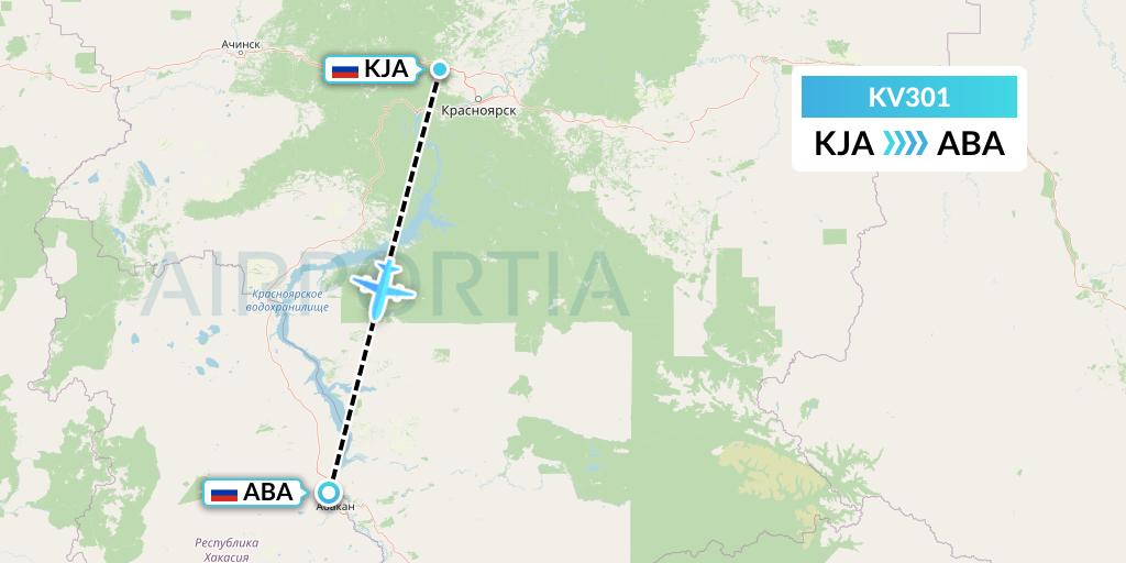 KV301 KrasAvia Flight Map: Krasnoyarsk to Abakan