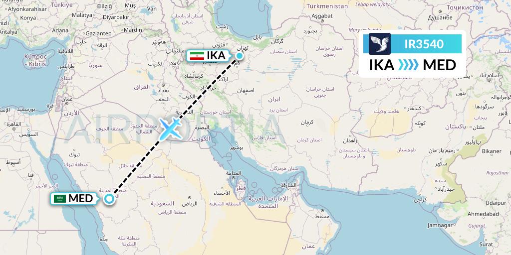 IR3540 Iran Air Flight Map: Tehran to Medina