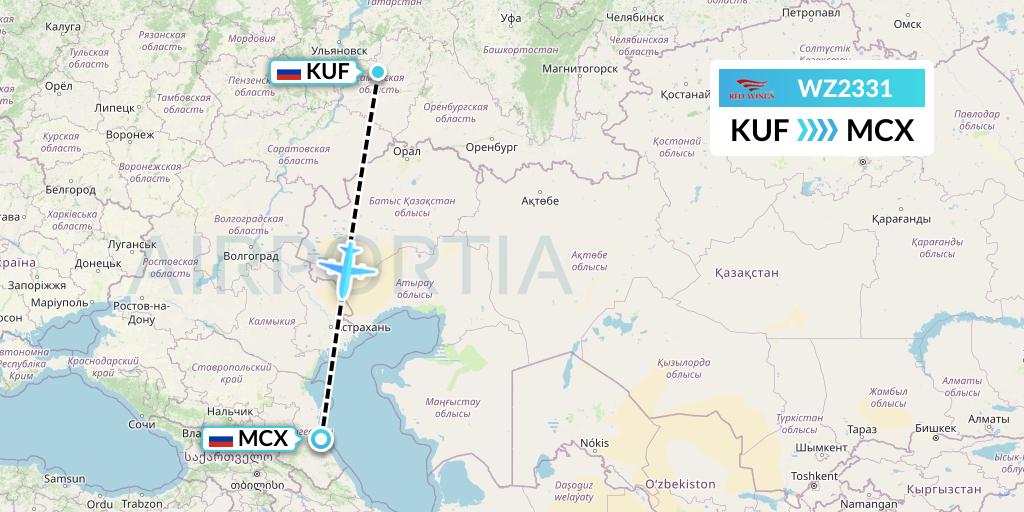 WZ2331 Red Wings Flight Map: Samara to Makhachkala