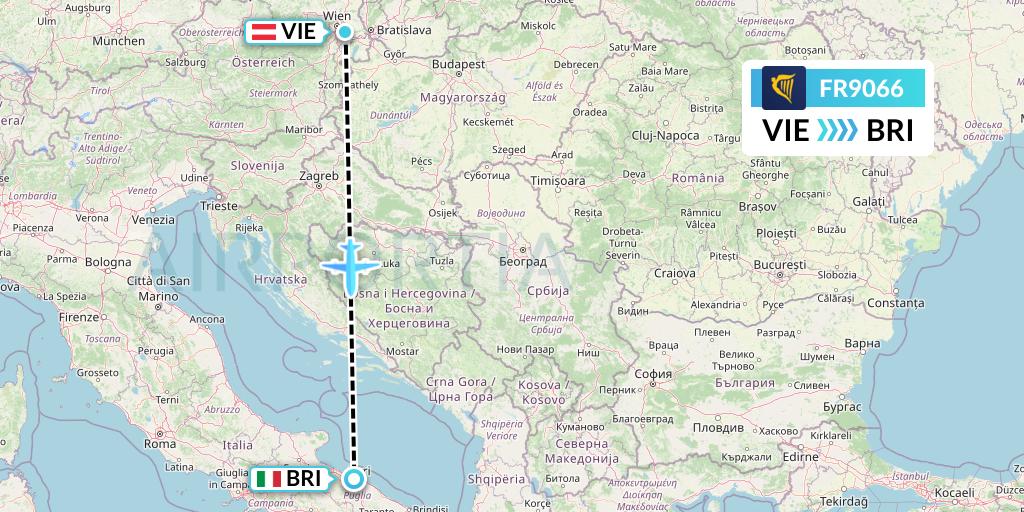 FR9066 Ryanair Flight Map: Vienna to Bari