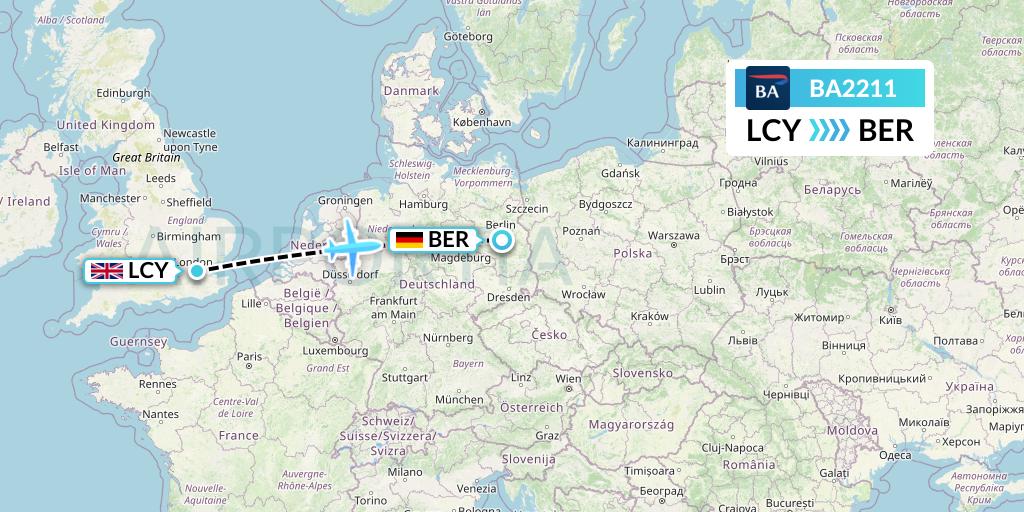 BA2211 British Airways Flight Map: London to Berlin