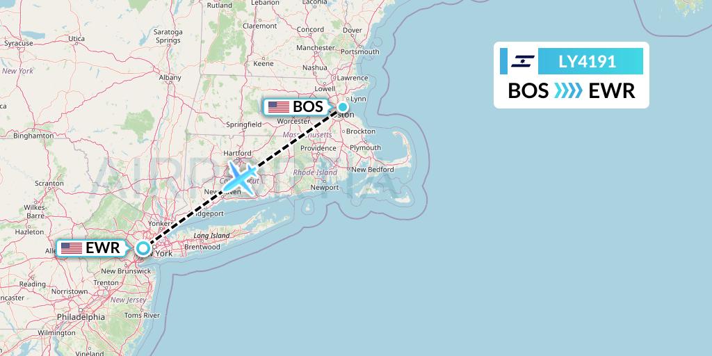 LY4191 El Al Flight Map: Boston to New York