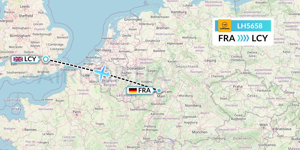 LH5658 Lufthansa Flight Map: Frankfurt to London