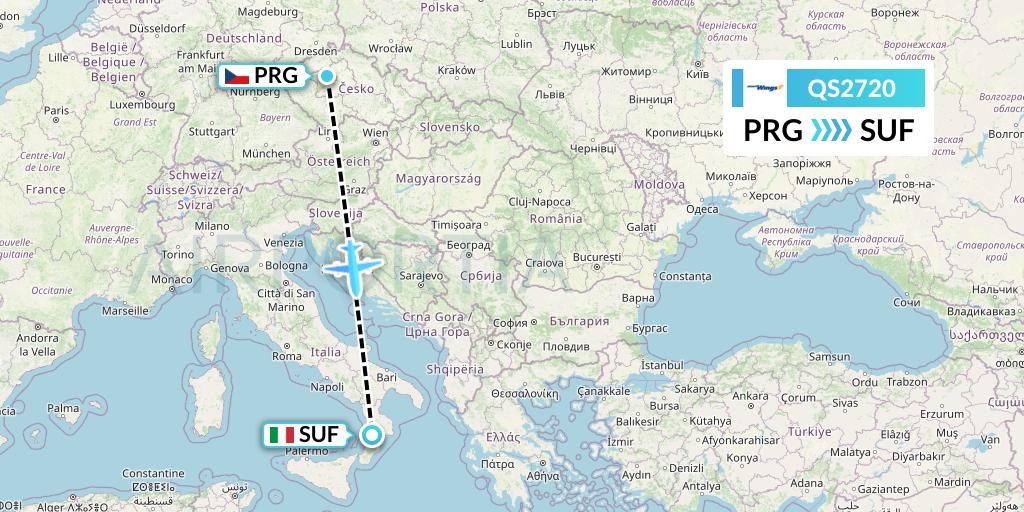 QS2720 Smartwings Flight Map: Prague to Lamezia Terme