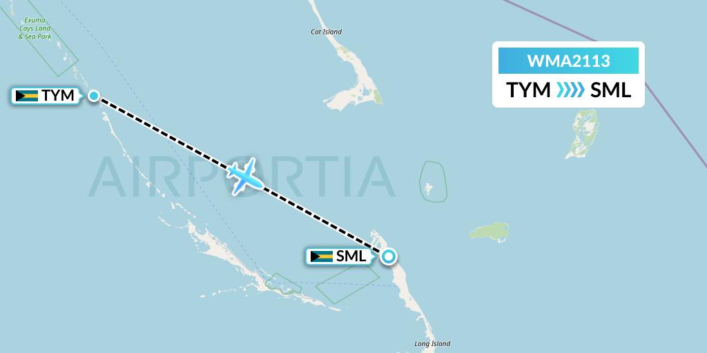 WMA2113 Watermakers Air Flight Map: Bahamas to Stella Maris