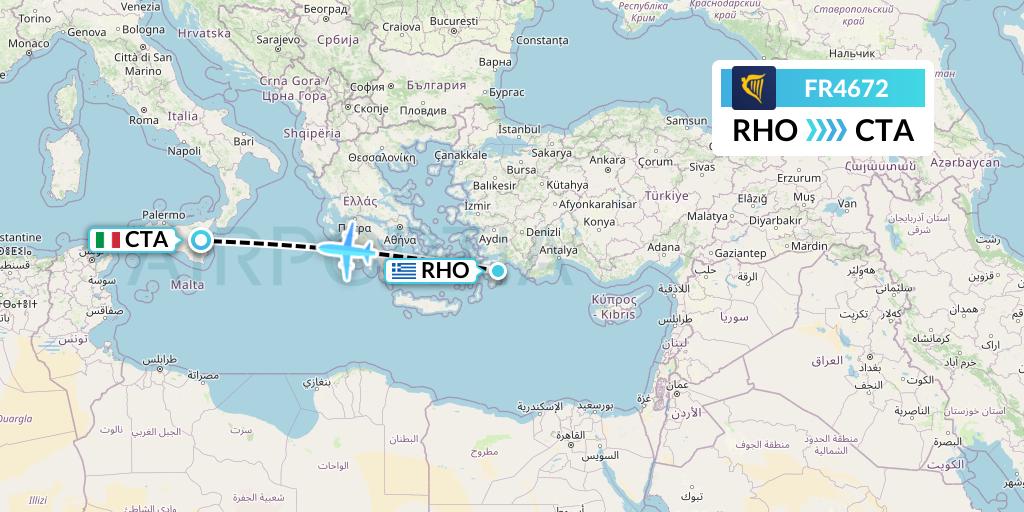 FR4672 Ryanair Flight Map: Rhodes to Catania