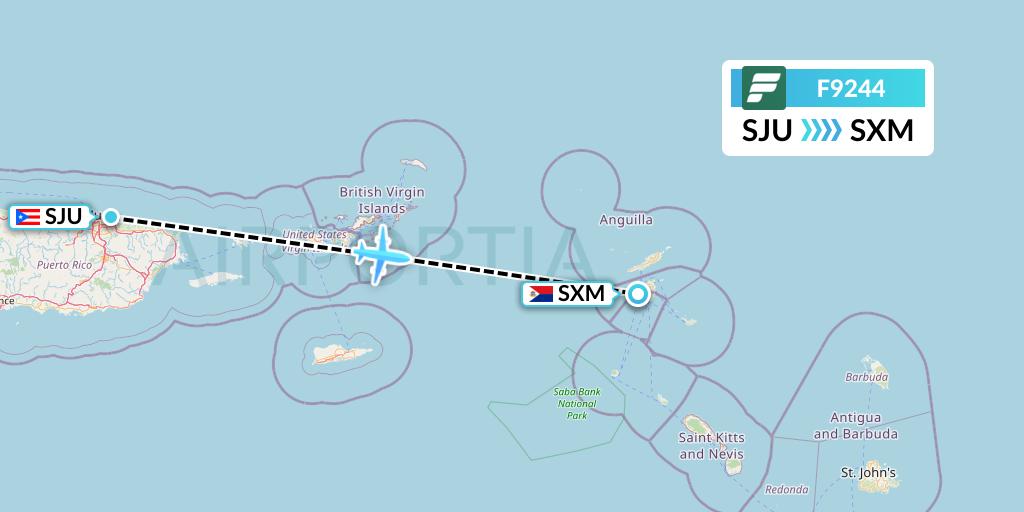 F9244 Frontier Airlines Flight Map: San Juan to Sint Maarten