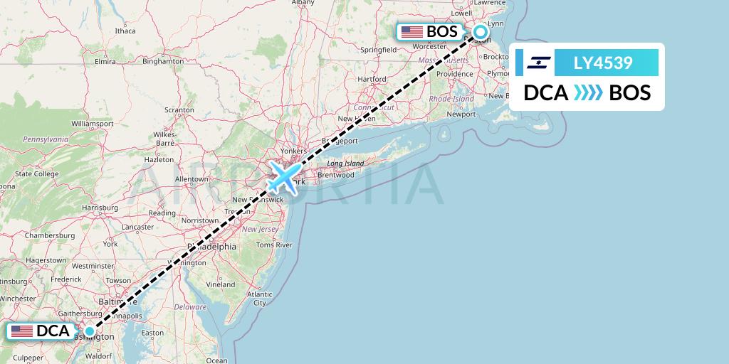 LY4539 El Al Flight Map: Washington to Boston