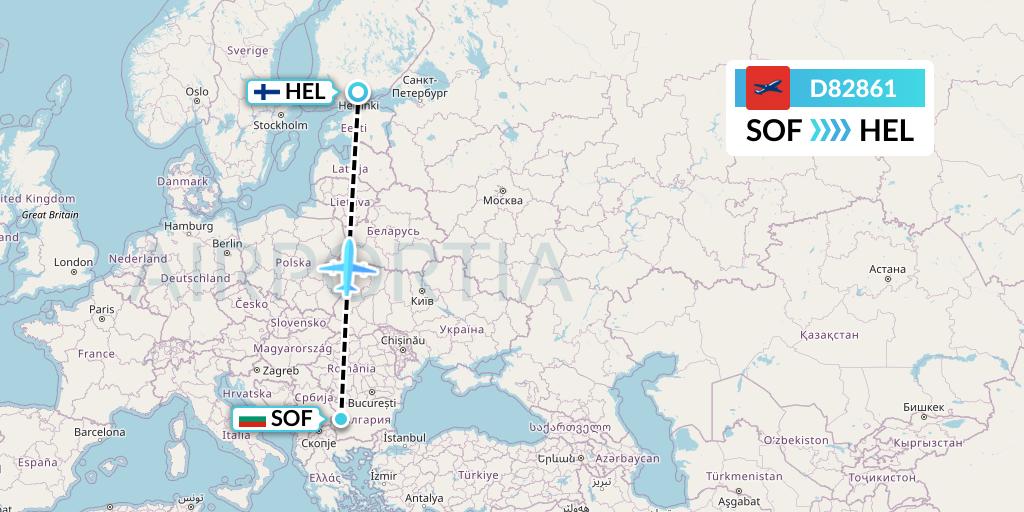 D82861 Norwegian Air International Flight Map: Sofia to Helsinki