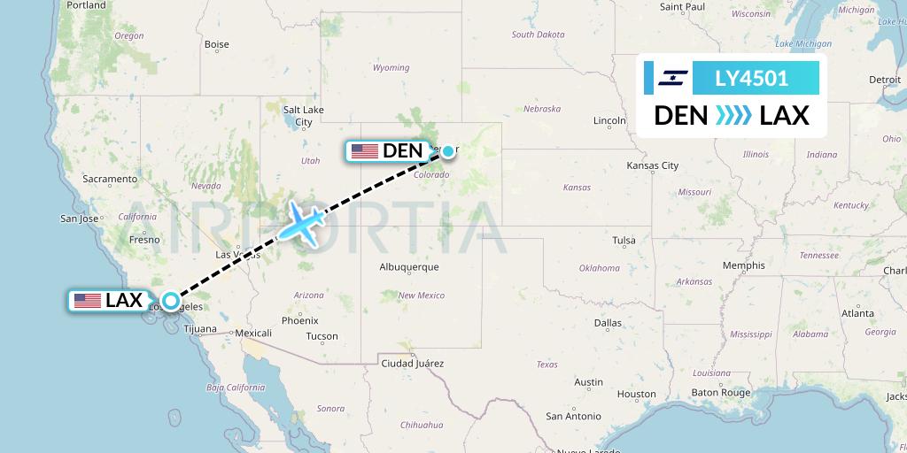 LY4501 El Al Flight Map: Denver to Los Angeles