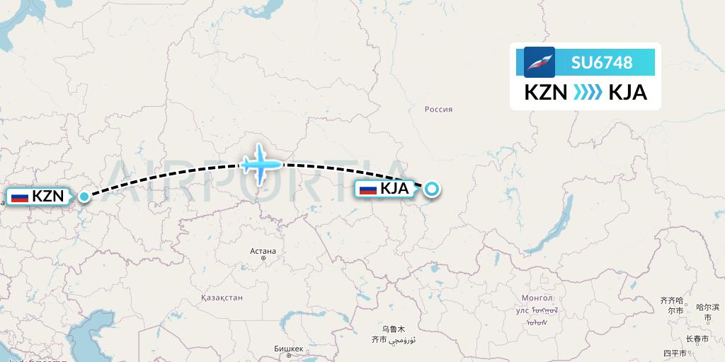 SU6748 Aeroflot Flight Map: Kazan to Krasnoyarsk
