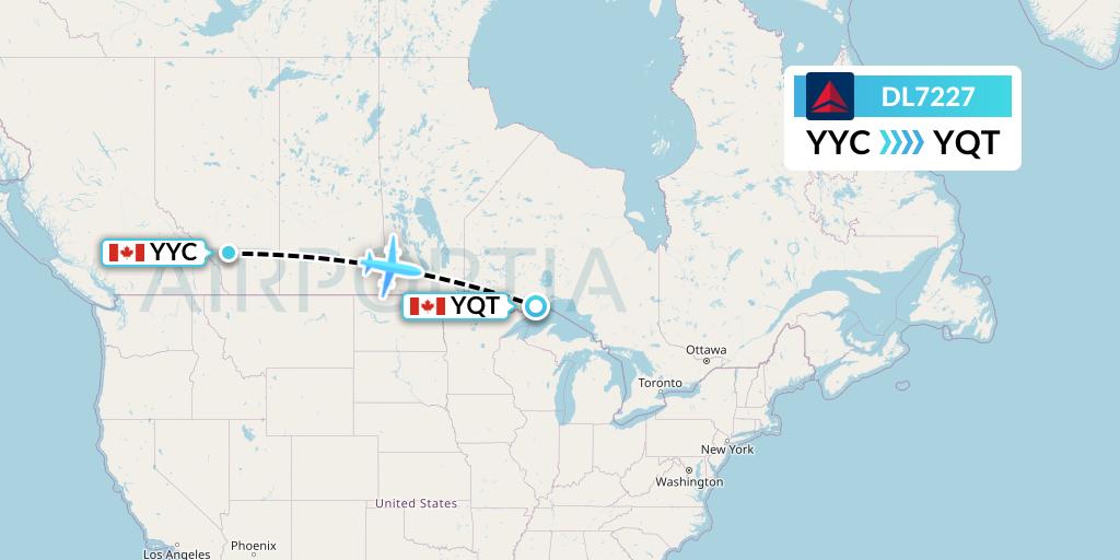 DL7227 Delta Air Lines Flight Map: Calgary to Thunder Bay