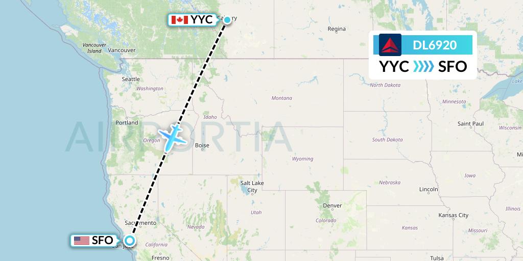 DL6920 Delta Air Lines Flight Map: Calgary to San Francisco