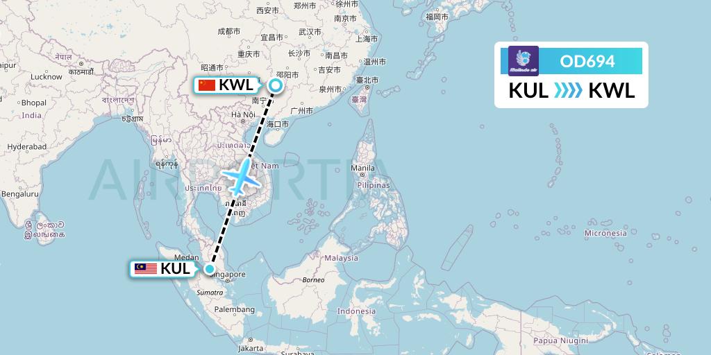 OD694 Batik Air Malaysia Flight Map: Kuala Lumpur to Guilin