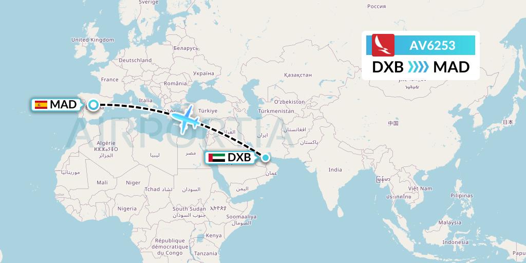 AV6253 Avianca Flight Map: Dubai to Madrid