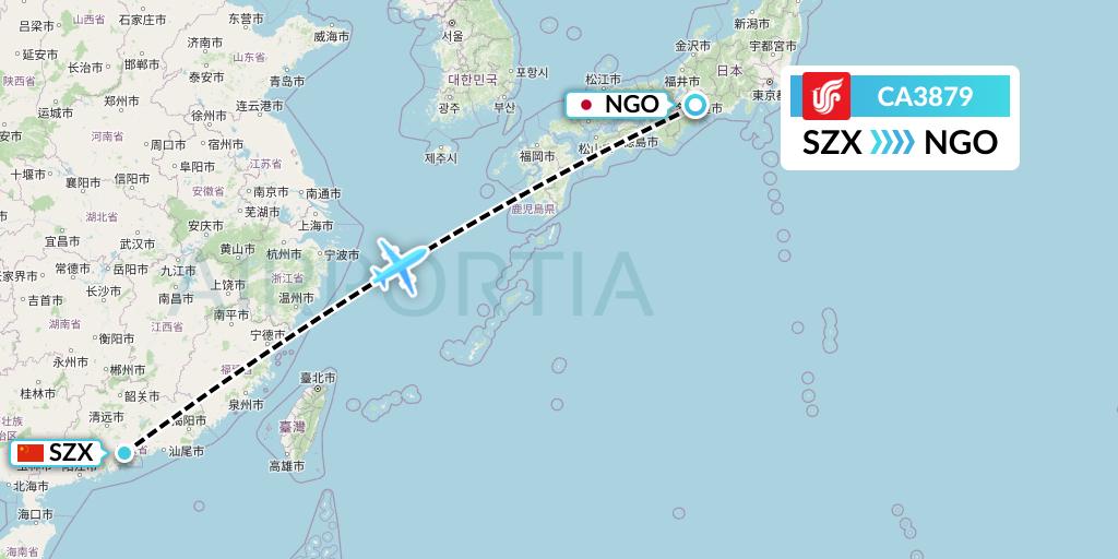 CA3879 Air China Flight Map: Shenzhen to Nagoya