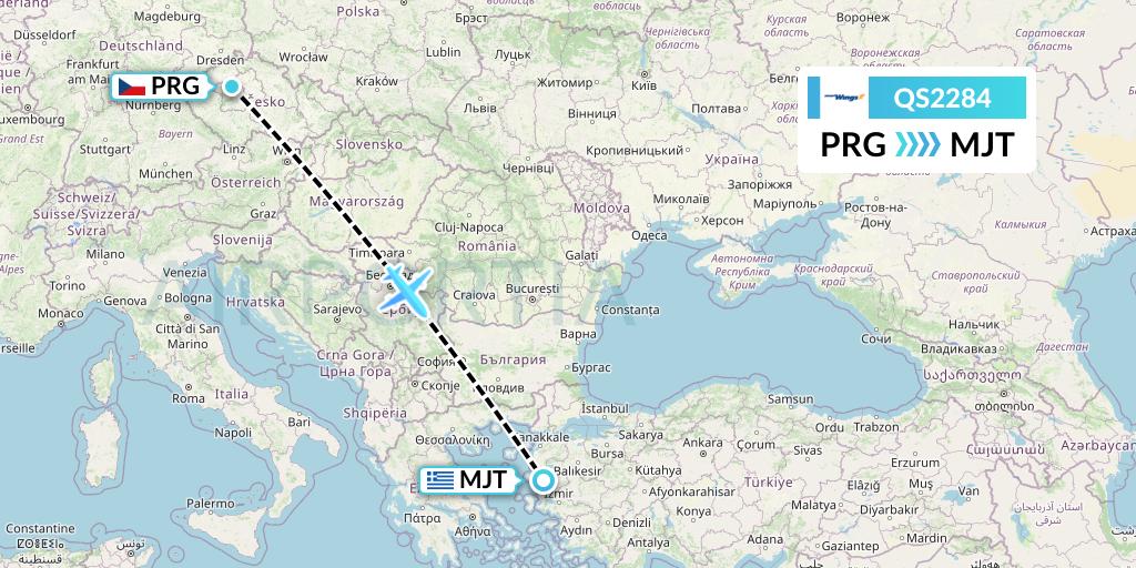 QS2284 Smartwings Flight Map: Prague to Mytilene