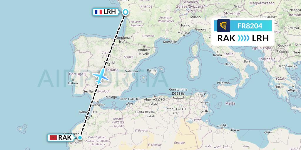 FR8204 Ryanair Flight Map: Marrakesh to La Rochelle