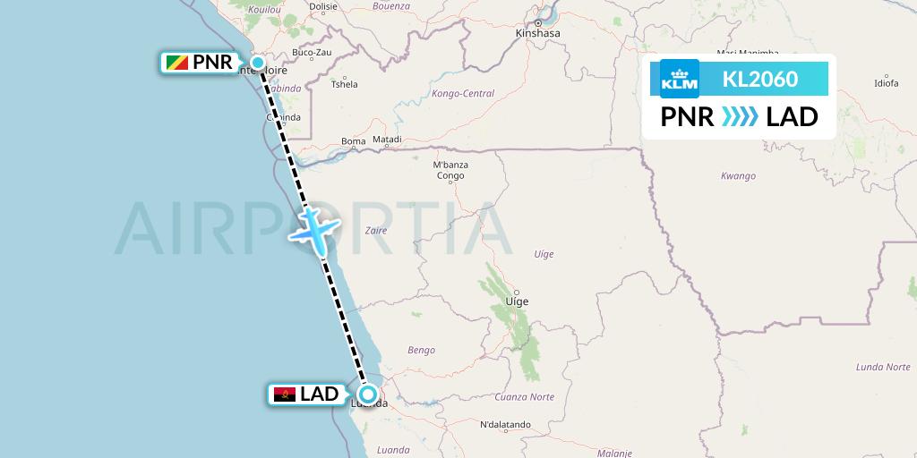 KL2060 KLM Flight Map: Pointe Noire to Luanda