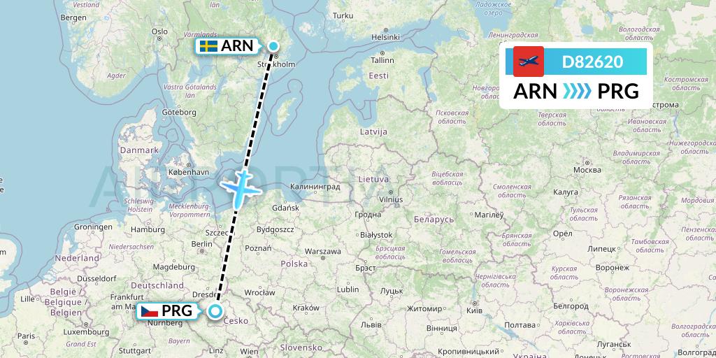 D82620 Norwegian Air International Flight Map: Stockholm to Prague