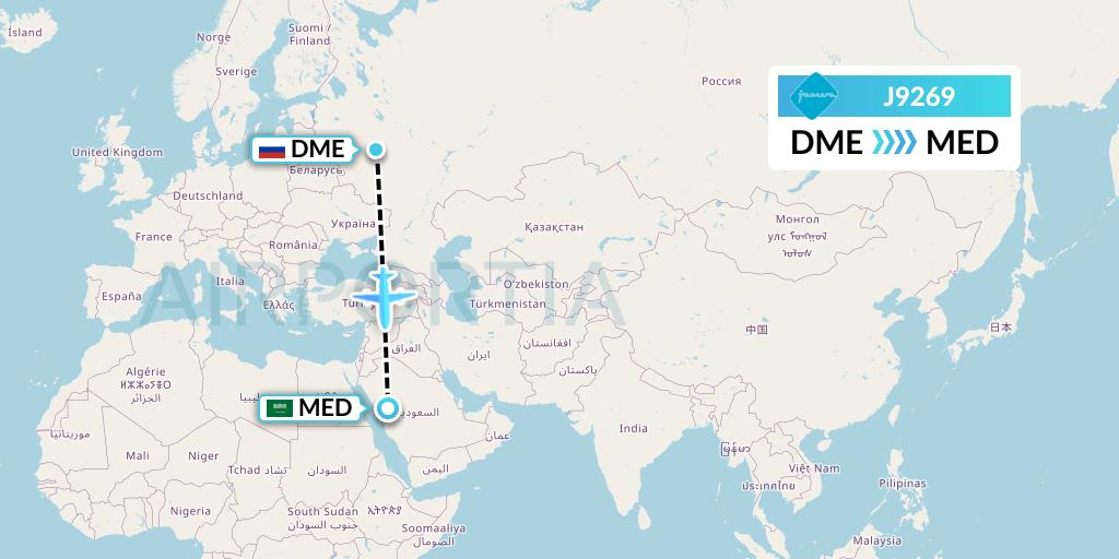 J9269 Jazeera Airways Flight Map: Moscow to Medina