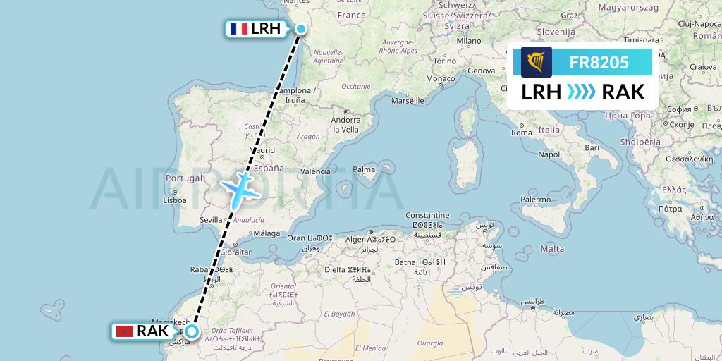 FR8205 Ryanair Flight Map: La Rochelle to Marrakesh 