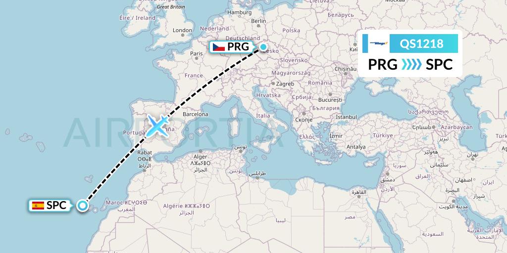 QS1218 Smartwings Flight Map: Prague to La Palma