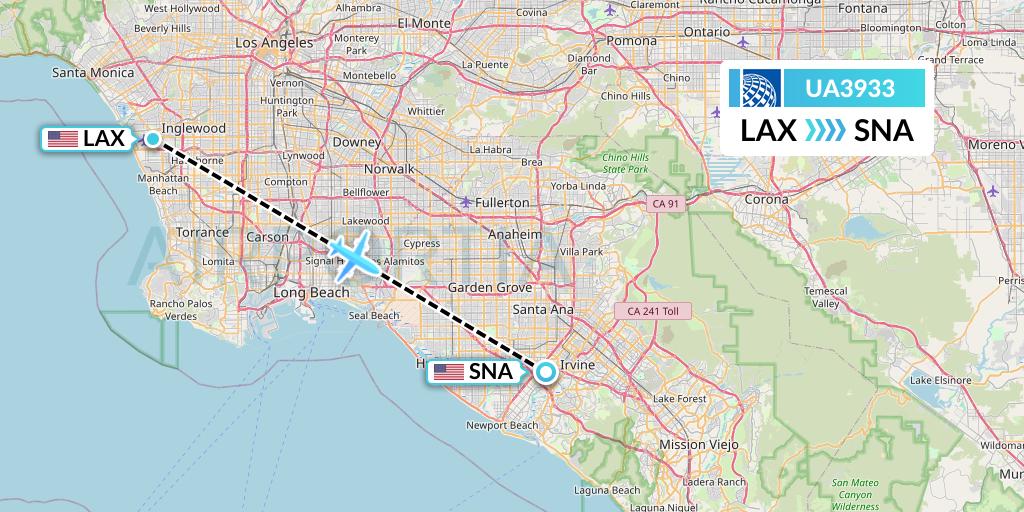 UA3933 United Airlines Flight Map: Los Angeles to Orange County