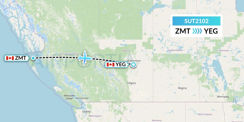 SUT2102 Summit Air Ltd. Flight Map: Masset to Edmonton