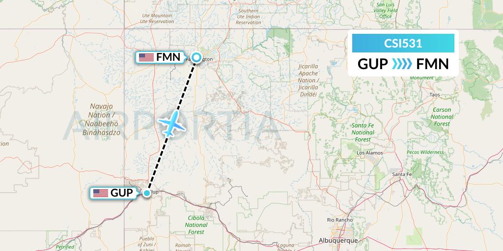 CSI531 Csi Aviation Flight Map: Gallup to Farmington